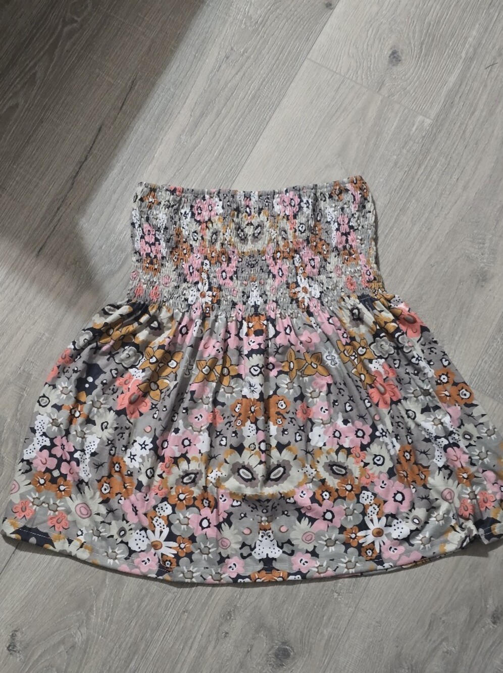 Floral Smocked Tube Top in Pink, Gray & Brown